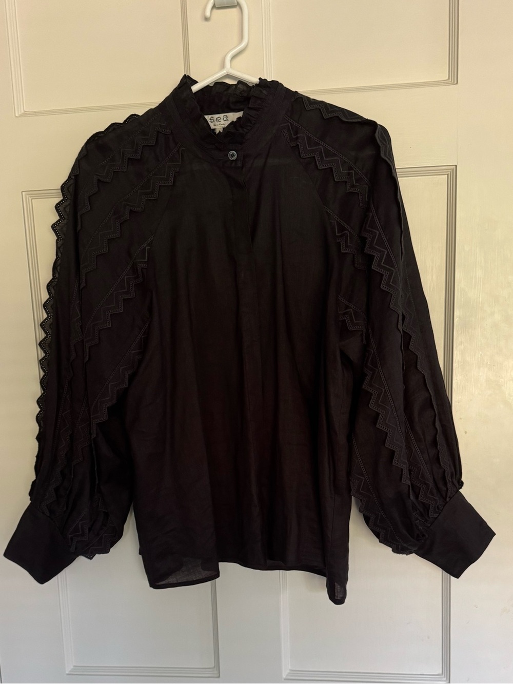 Black Embroidered Long-Sleeve Blouse - Sea New York